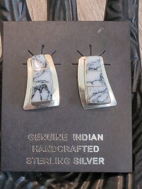 Navajo White Buffalo Sterling Silver Handmade Earrings NWT